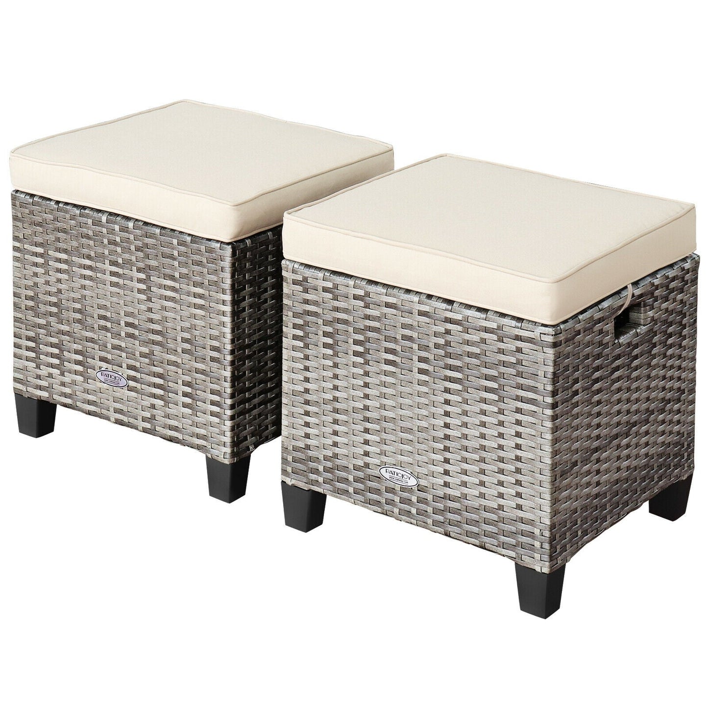 2 Pieces Patio Rattan Ottoman Seat with Removable Cushions-Navy