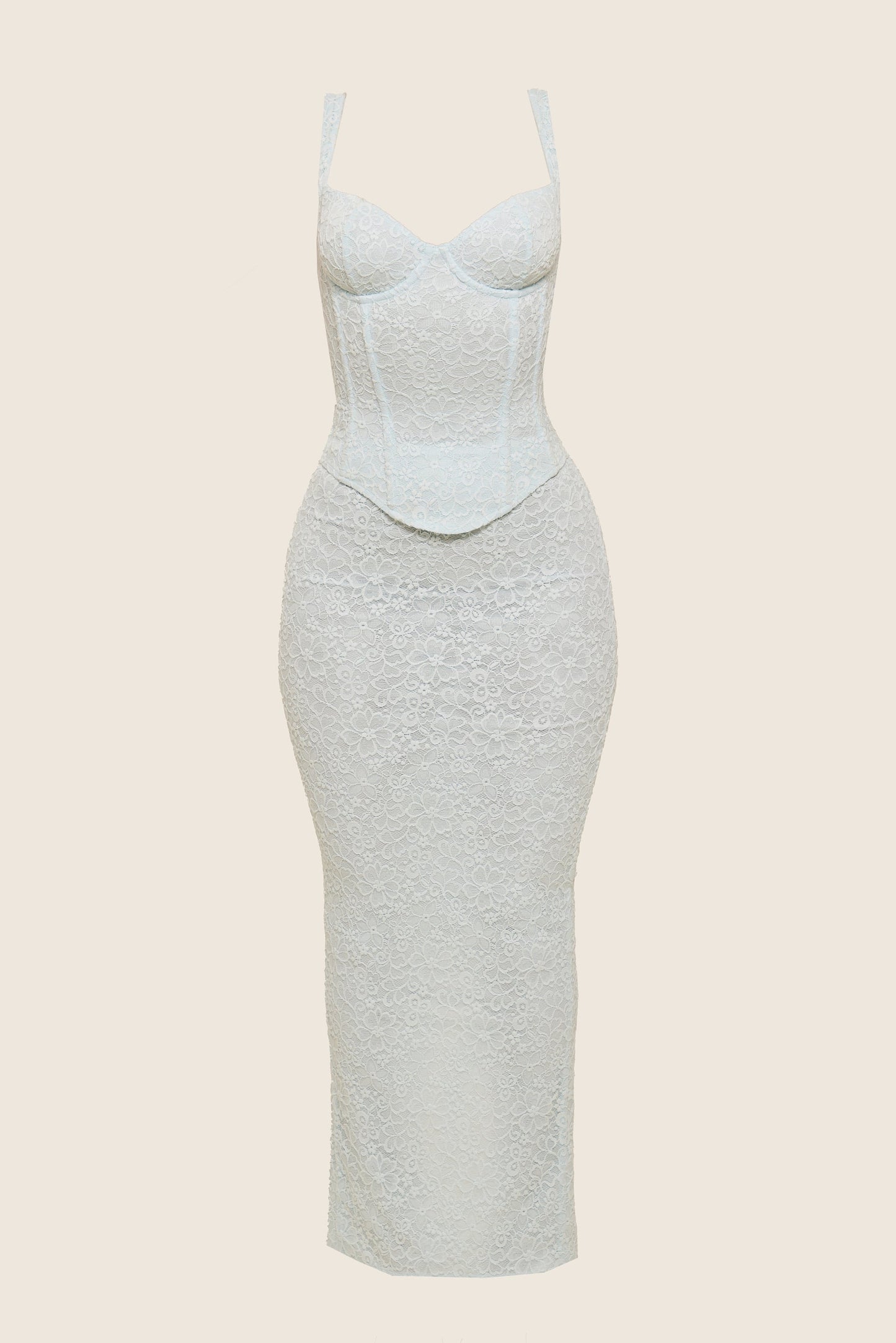 The Cinched Lace Corset Maxi Set in Blue