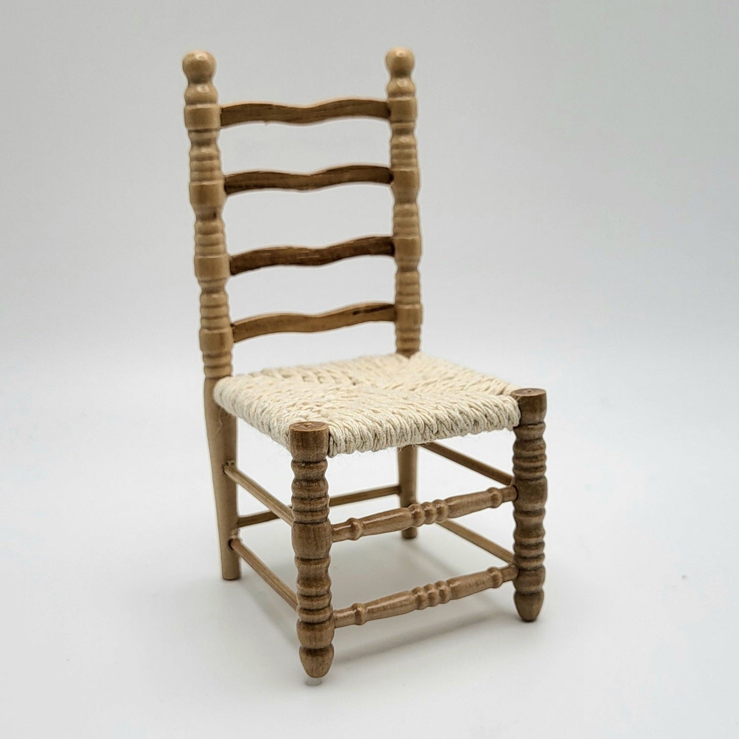 Ladderback Side Chair - Oak & Woven Seat - 1/12 Scale Dollhouse Miniature