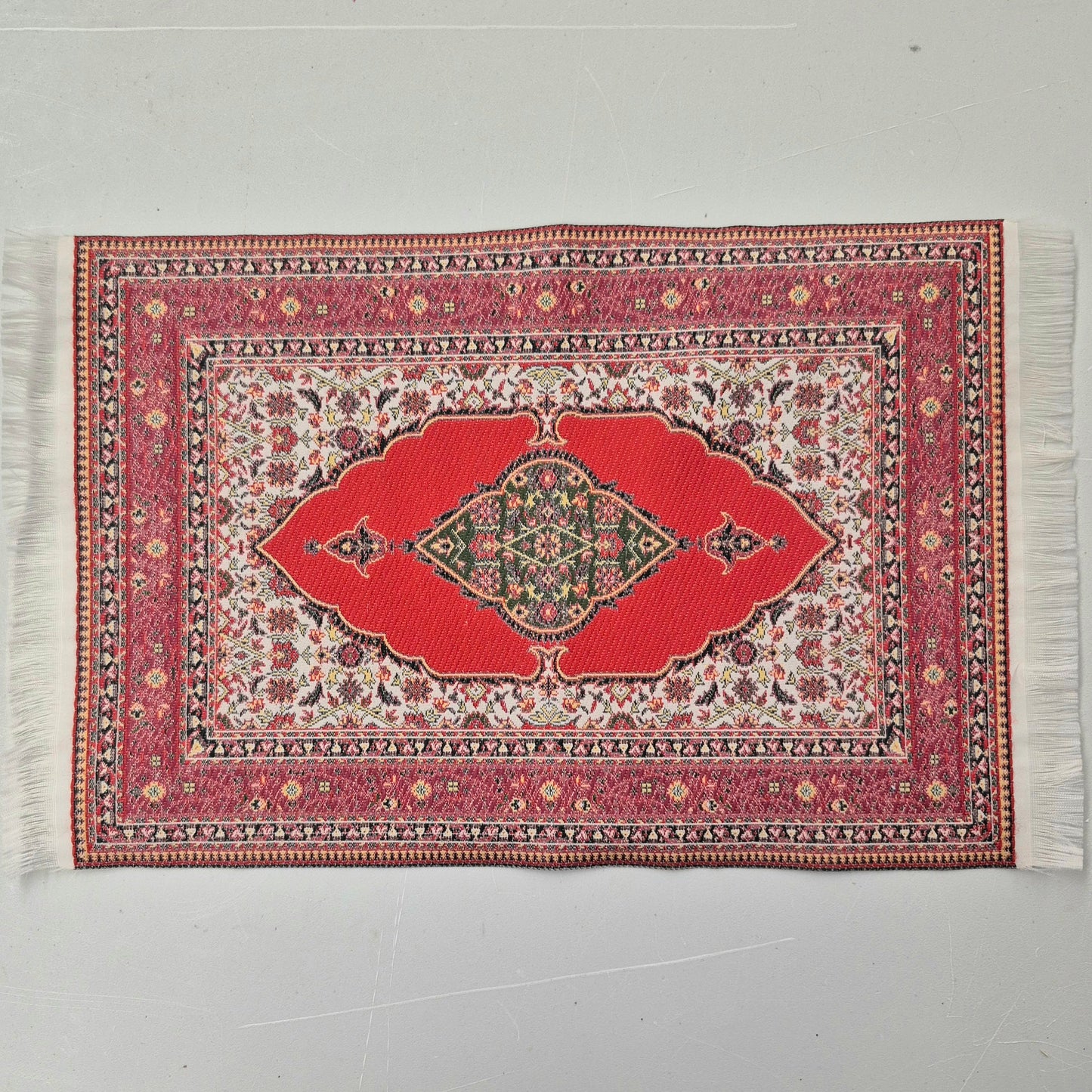 Large Woven Carpet - Red with Green/Gold/Black - 1/12 Scale dollhouse Miniature
