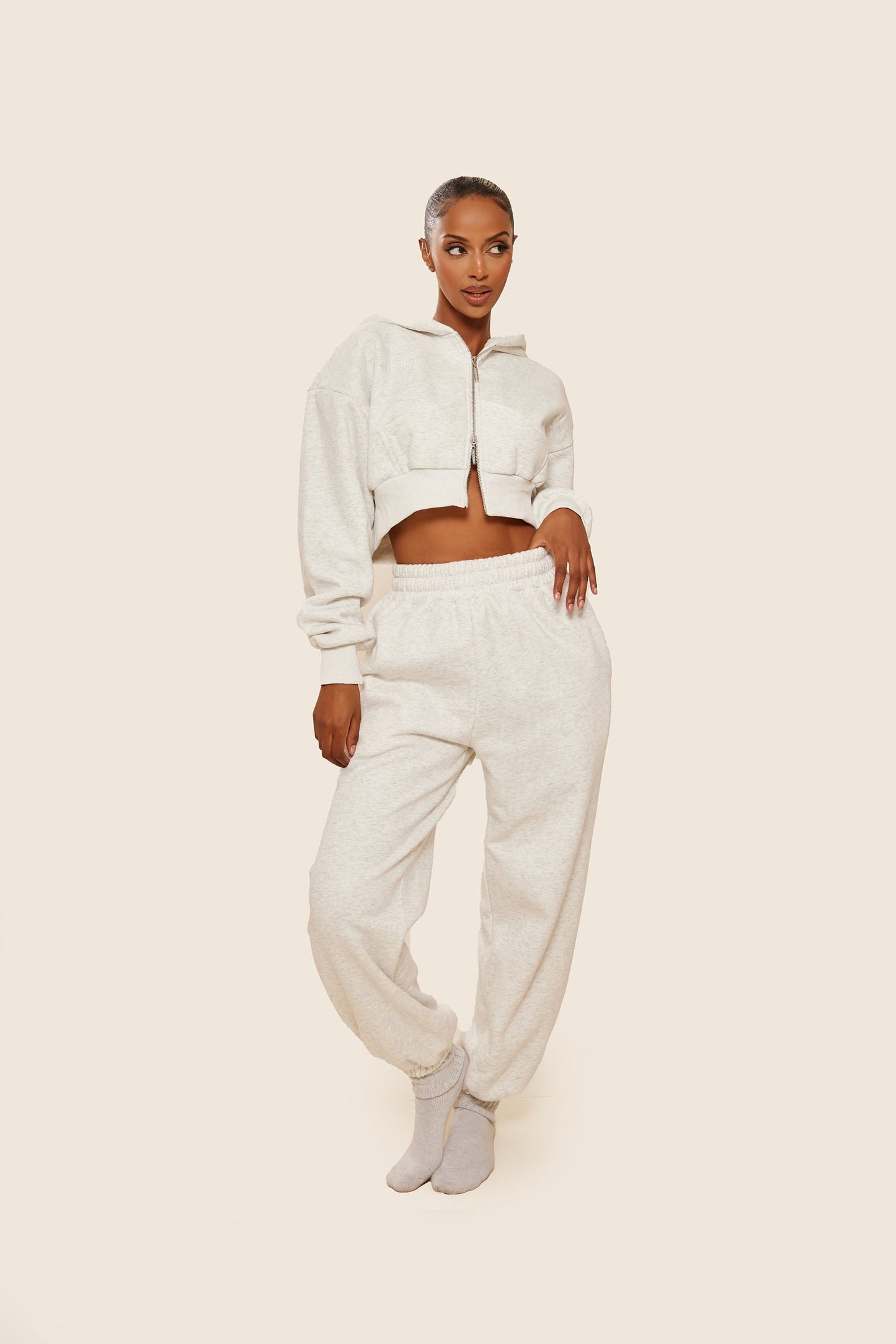 The Classics Cropped Zip Hoodie in Grey Marl
