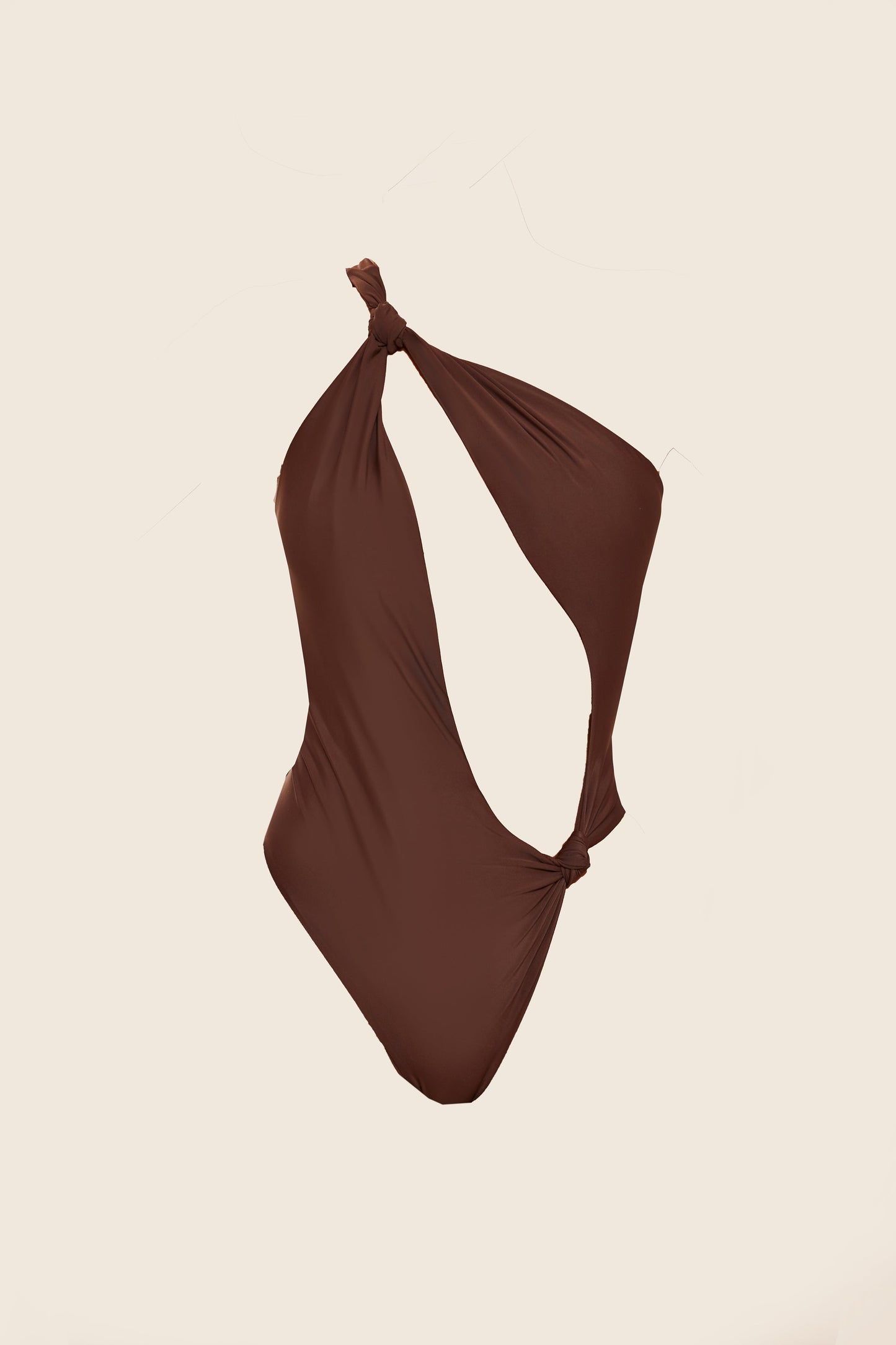 The Asymmetric Knot Detail Swimsuit in Brown