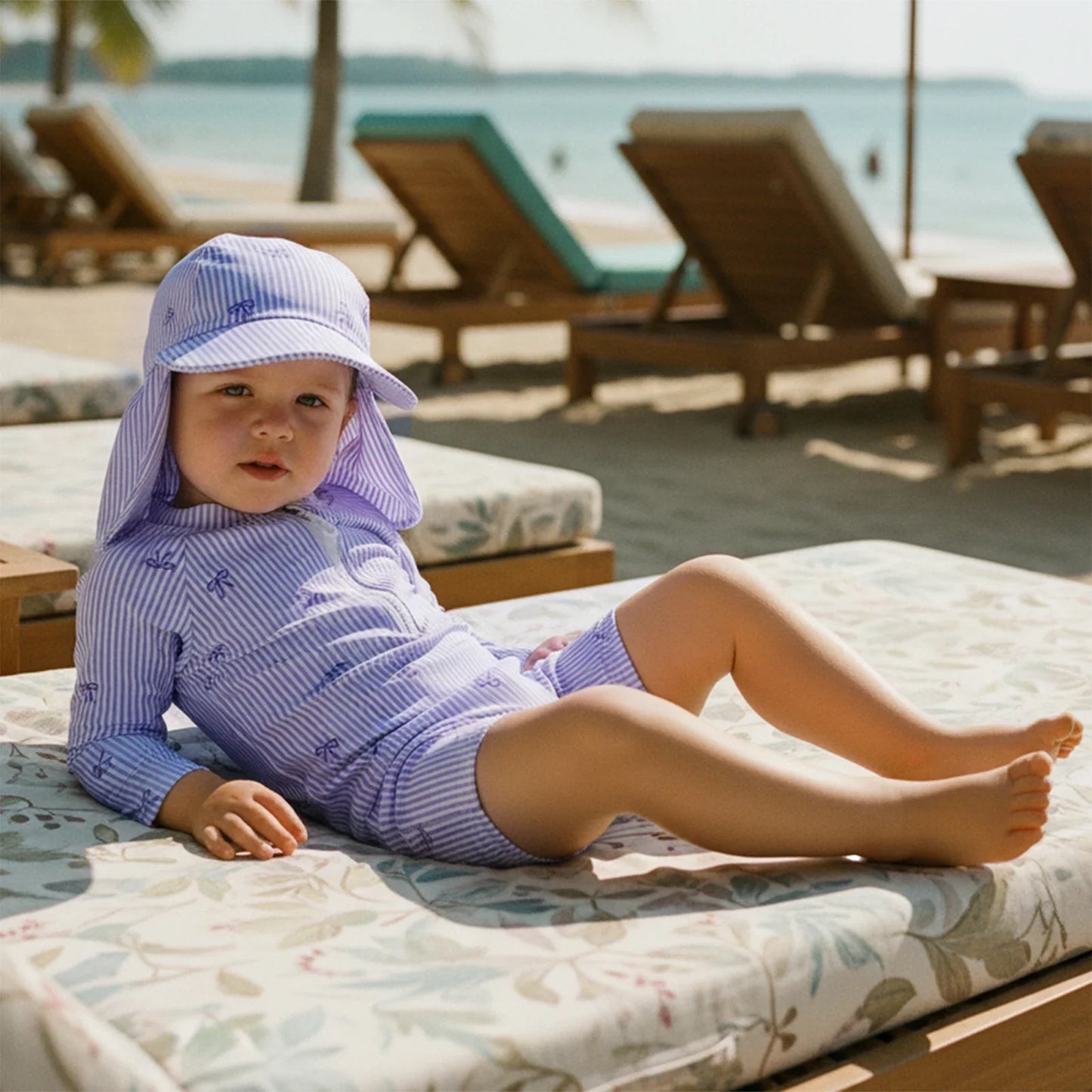 BOWTIES Striped Swimsuit with Sun Hat
