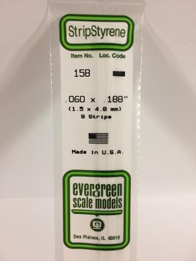 Evergreen .060" x .188" White Strip - Polystyrene - #158