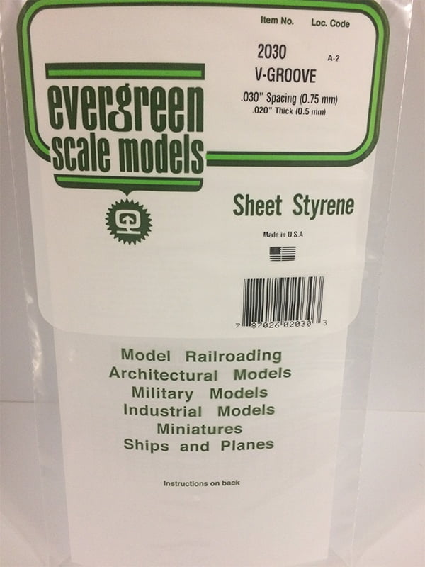 Evergreen V-Groove Siding .020", .030" Spacing - Opaque White Polystyrene - #2030