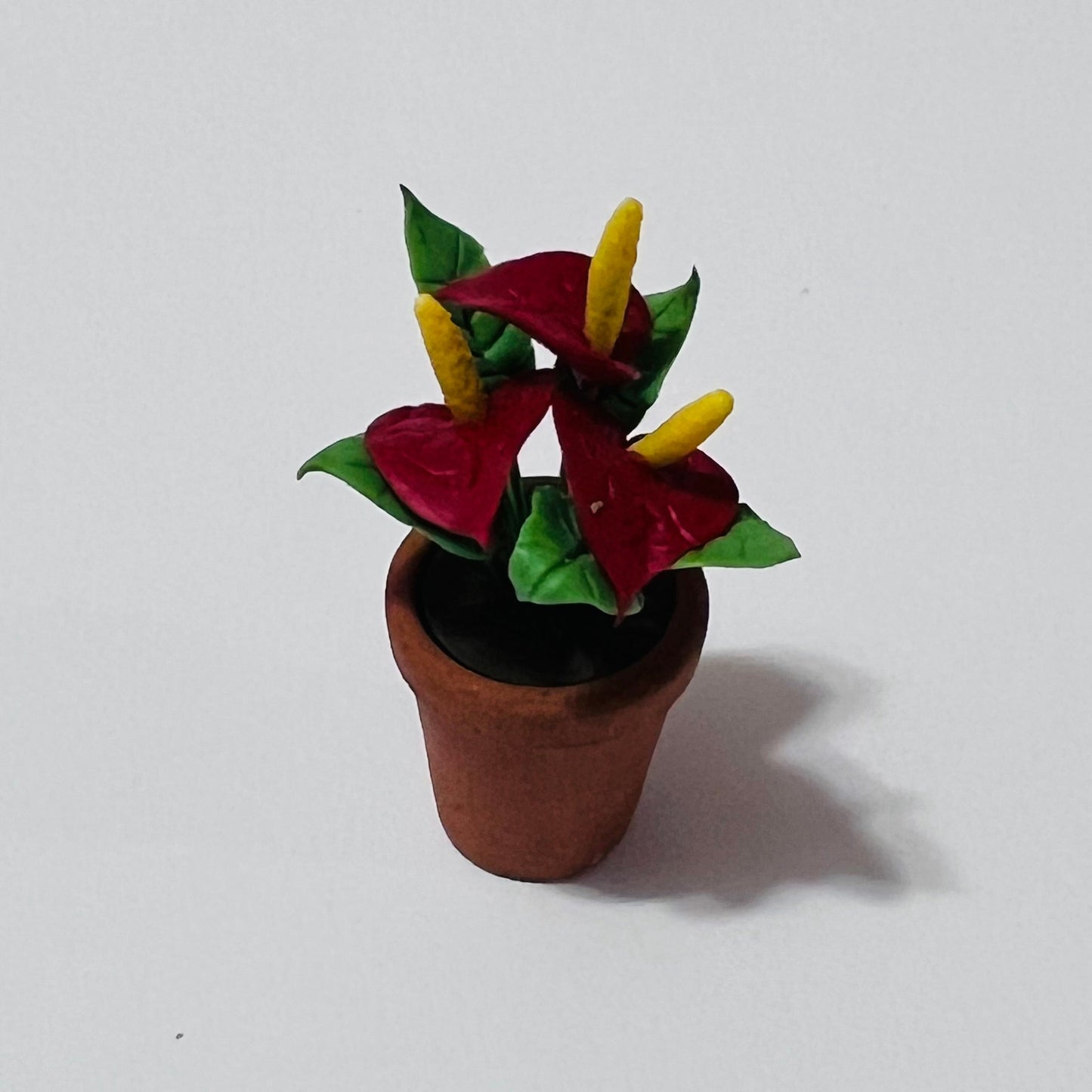 Potted Anthurium Flowers - 1/12 Scale Dollhouse Miniature