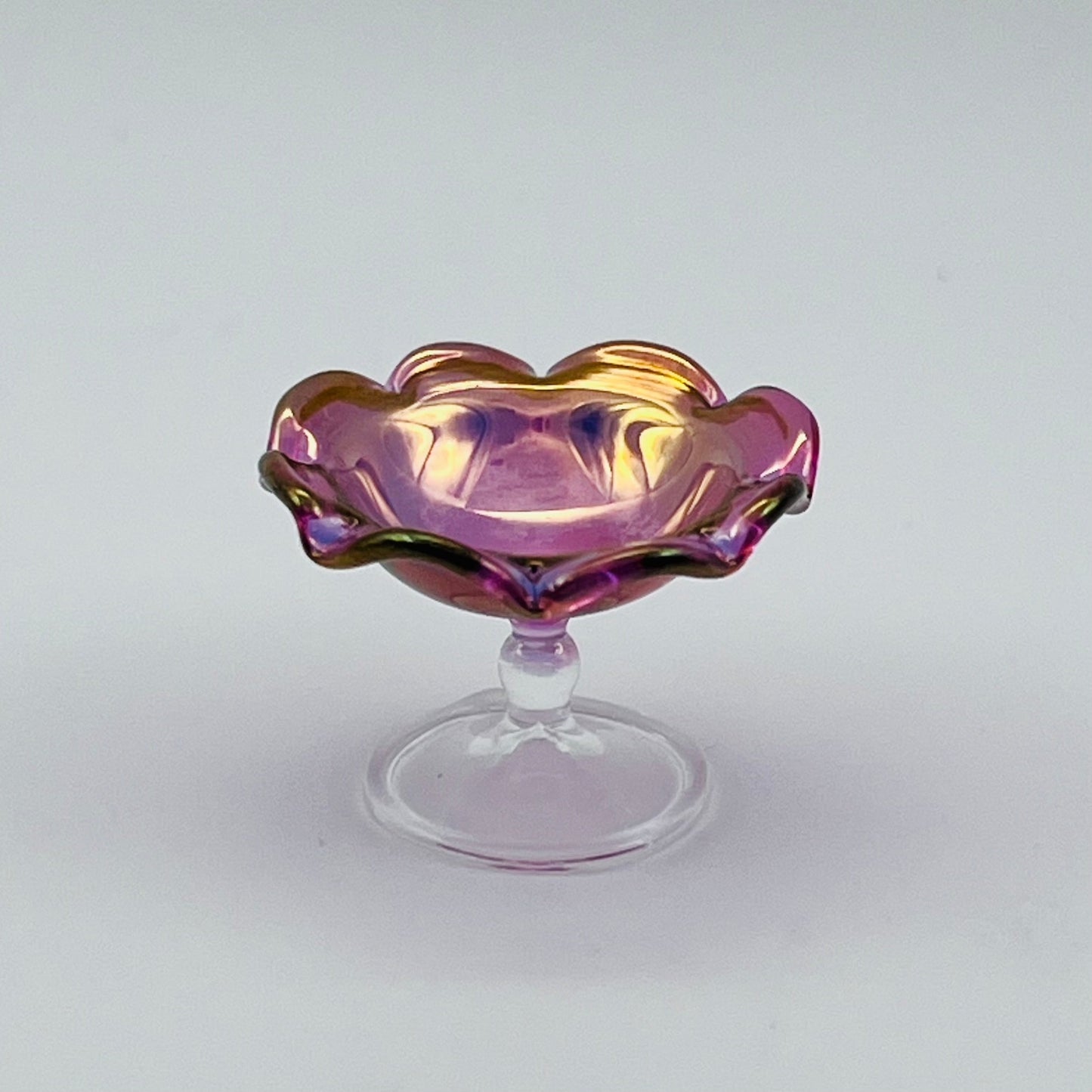 Pink Iridescent Compote Bowl - 1/12 Scale Dollhouse Miniature