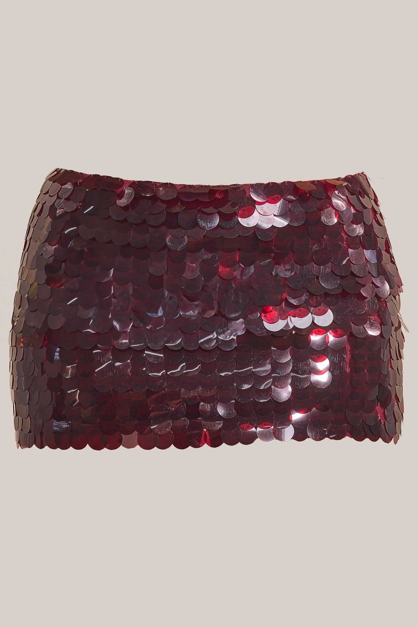 The Shimmi Mini Skirt in Red