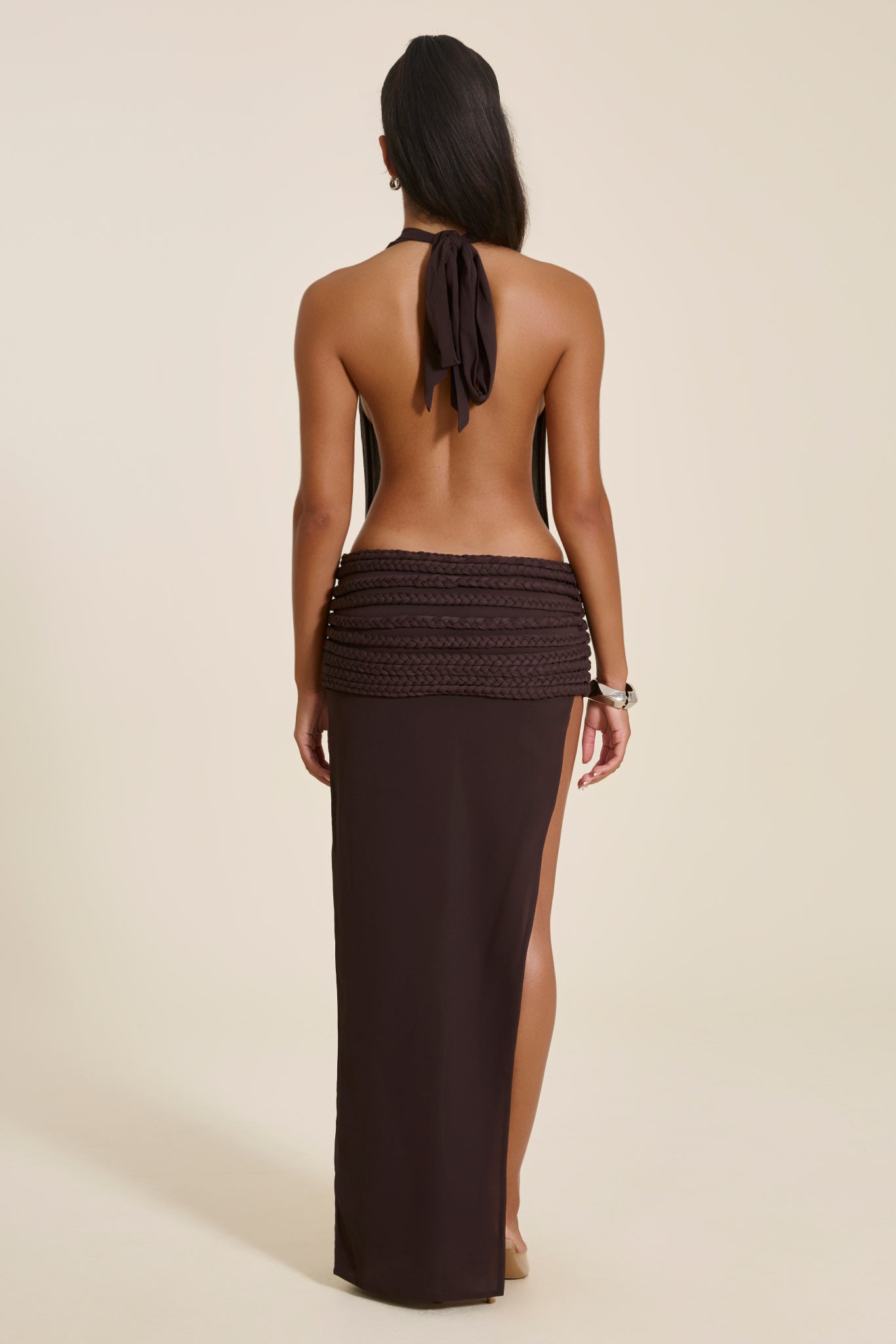 The Eva Braid Maxi Dress in Brown