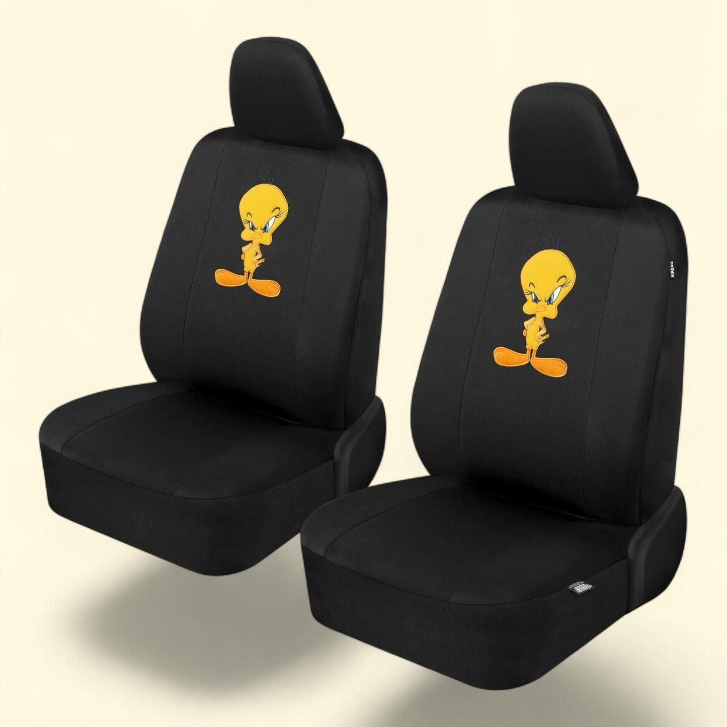 BDK Warner Brothers Looney Tunes Tweety Bird Car Seat Covers Full Set, Front & Rear - Polyester Fabric, Universal Fit, Airbag Compatible, Durable & Stylish, Easy to Install, Car Accessorie