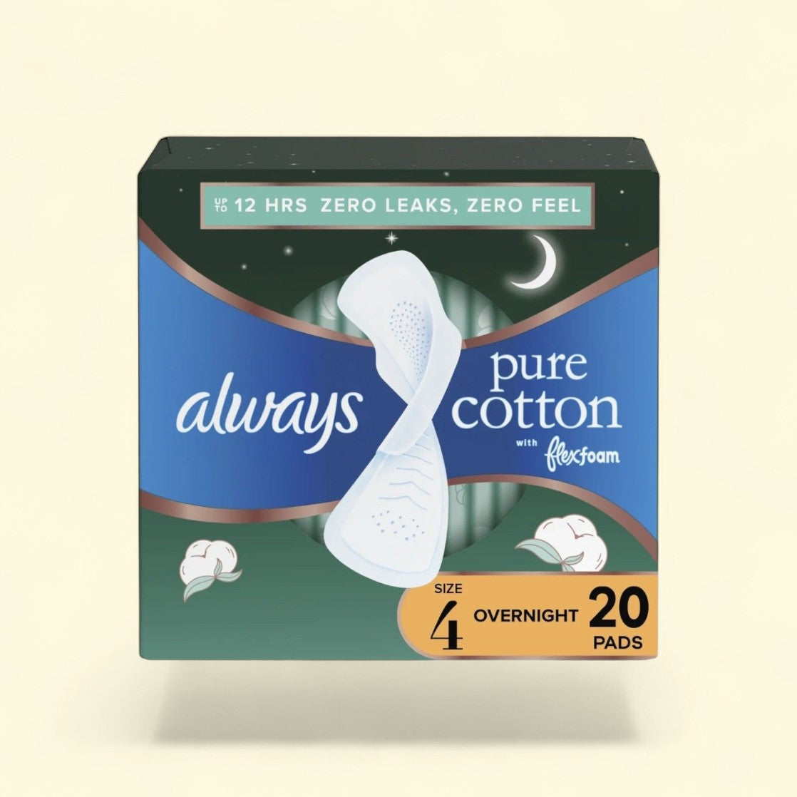 Always Pure Cotton Feminine Pads With Wings, Size 4, 20 Count