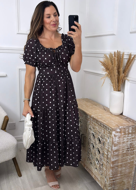 🖤Pre Order🖤 Ciaramai Brown Polka Dot Dress