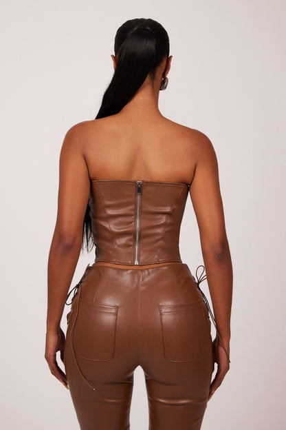 The Leather Cup Corset in Brown