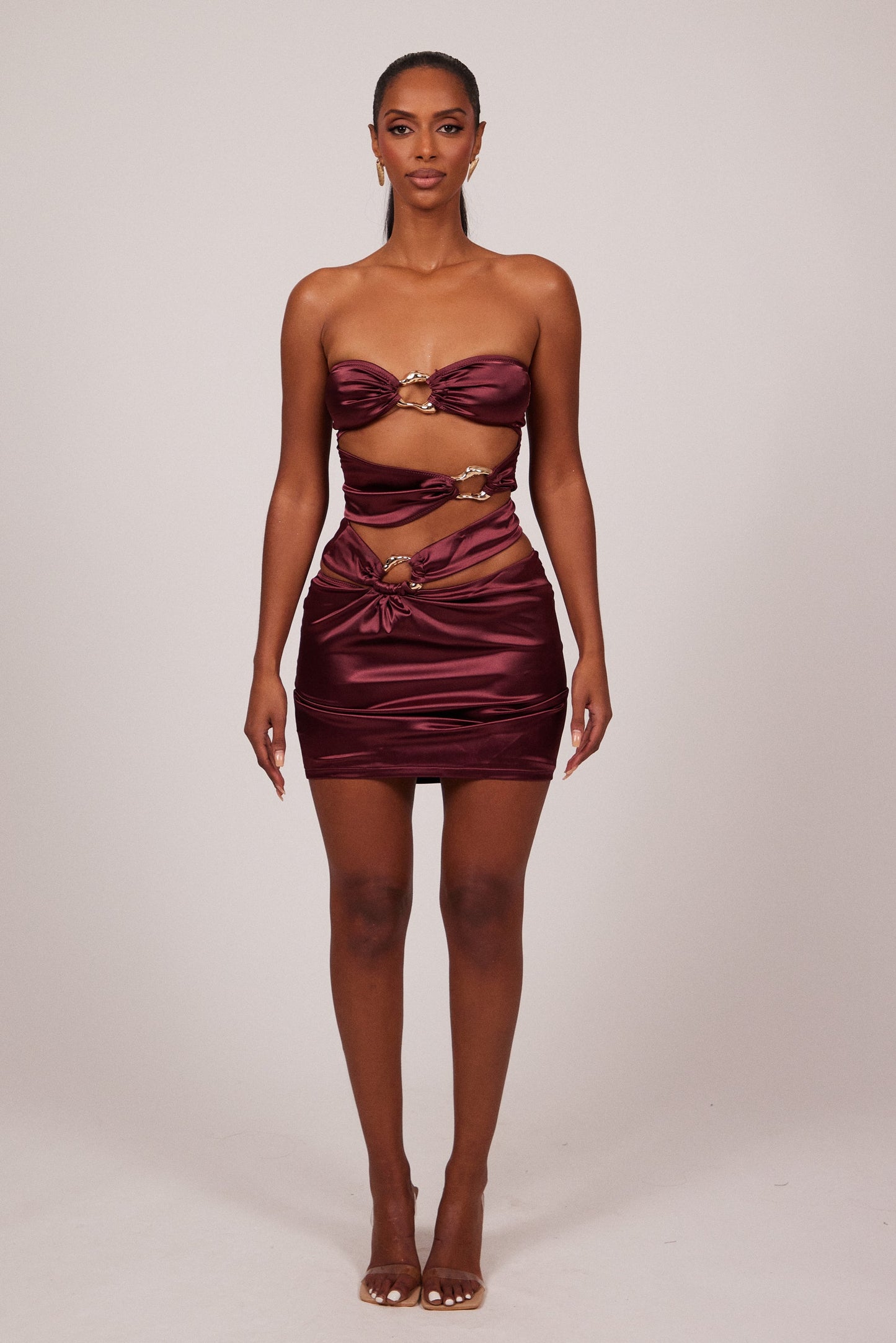 The Plated Satin bandeau mini set- Wine