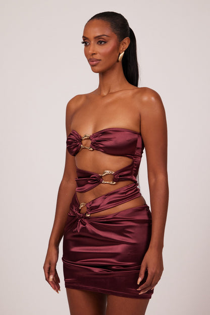The Plated Satin bandeau mini set- Wine
