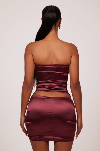 The Plated Satin bandeau mini set- Wine