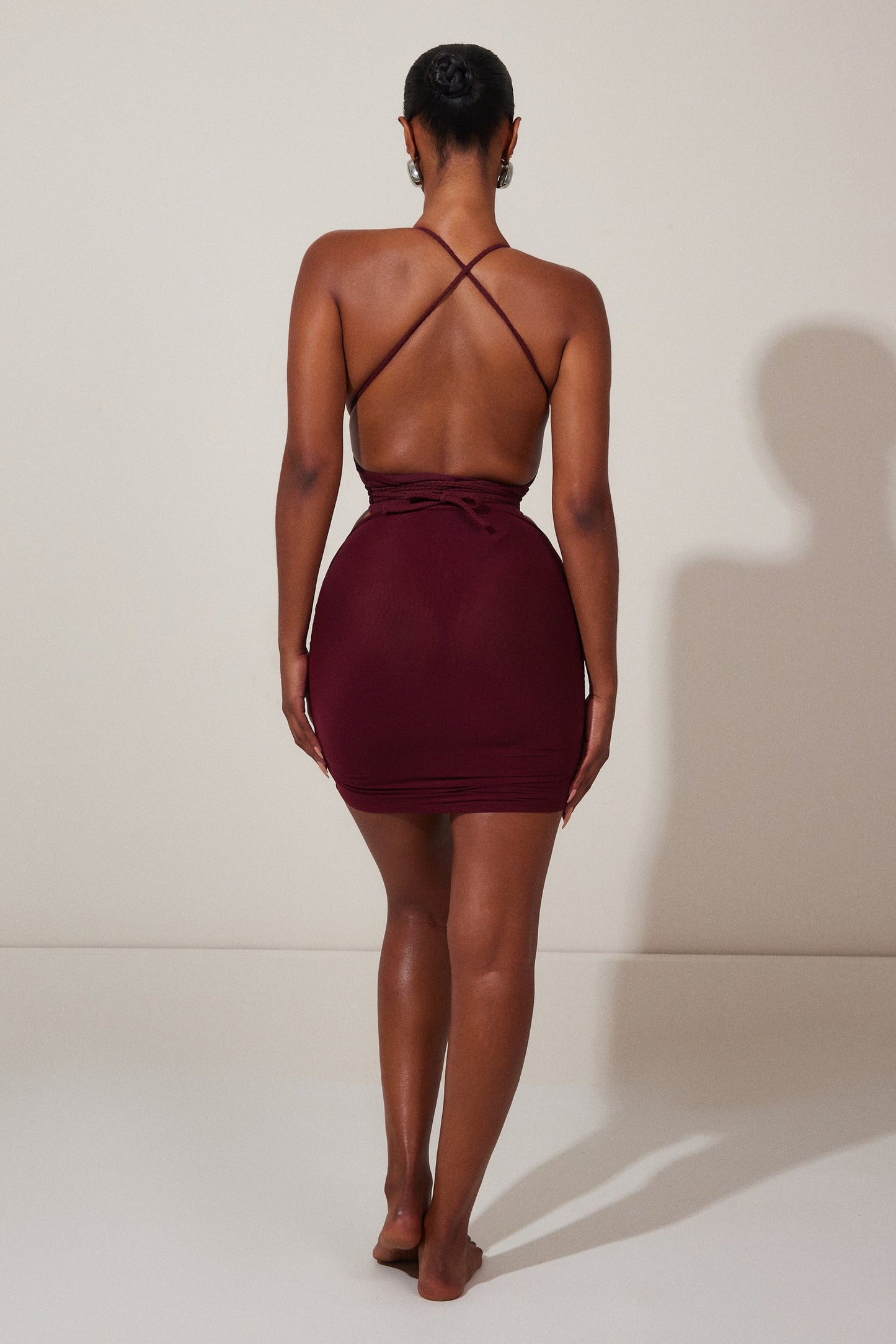 Mesh Ruched Coverup Skirt in Wine