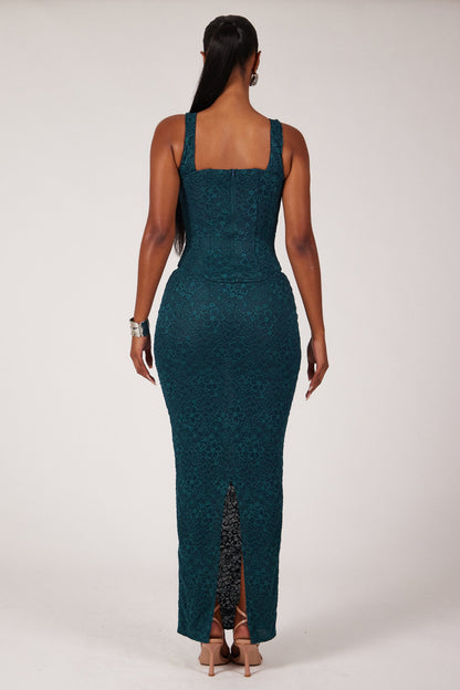 The Cinched Lace Maxi Skirt in Teal
