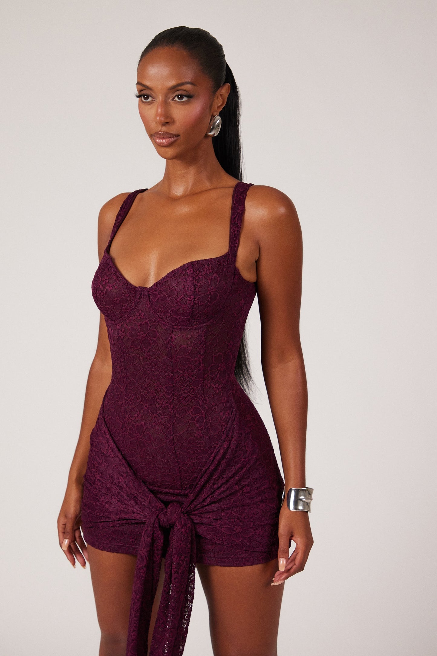 Tie Front Lace Mini in Plum