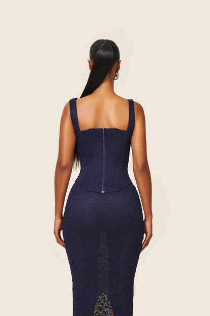 The Cinched Lace Corset in Navy