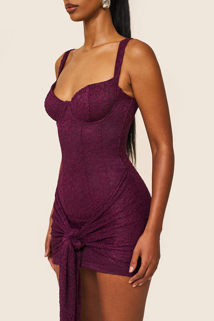 Tie Front Lace Mini in Plum