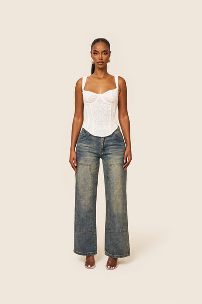 The Cinched Lace Corset in Cream