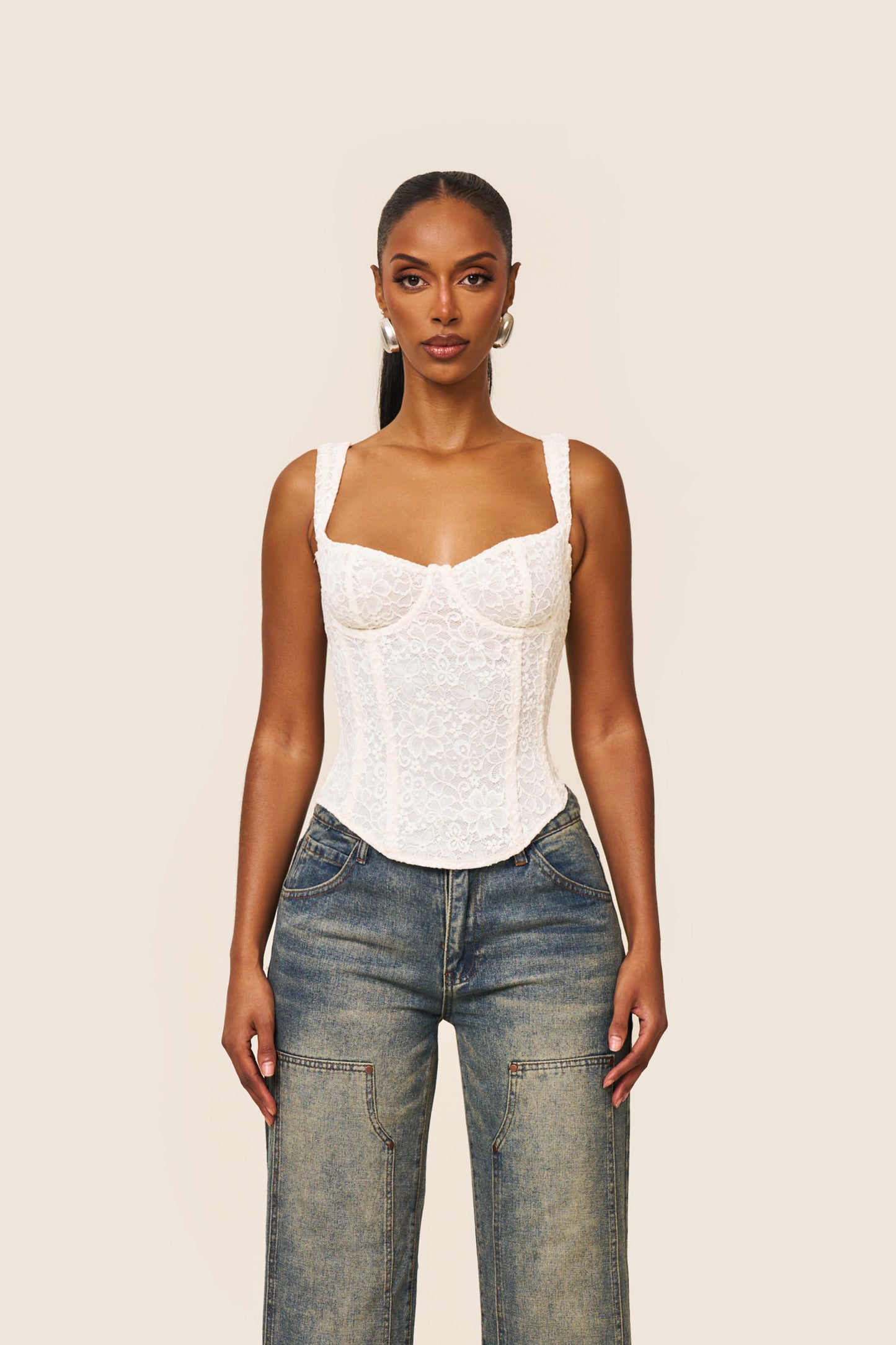 The Cinched Lace Corset in Cream