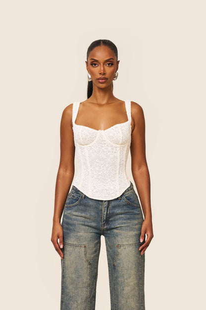 The Cinched Lace Corset in Cream
