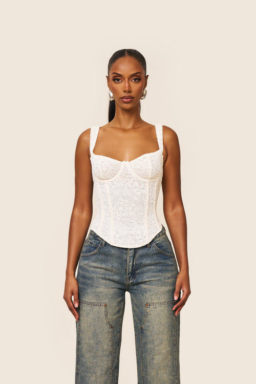 The Cinched Lace Corset in Cream
