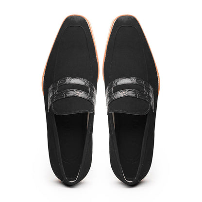 11-020-BLK MEO 3 Sueded Goatskin Penny Loafer, Black