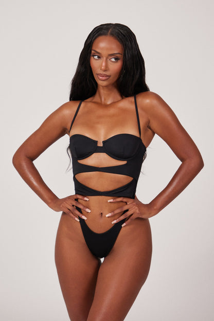 The Cut Out Cup Swim in Black