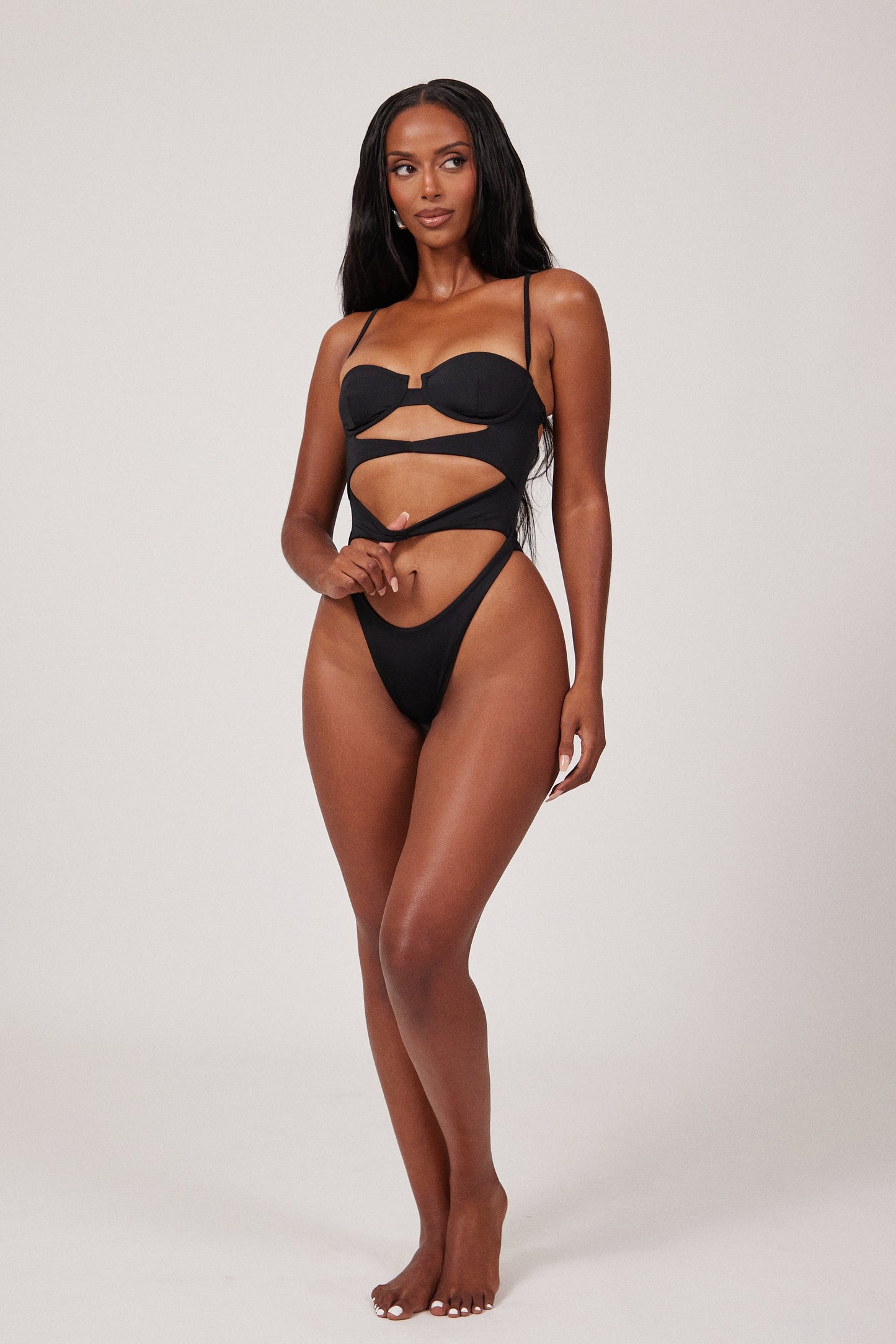 The Cut Out Cup Swim in Black