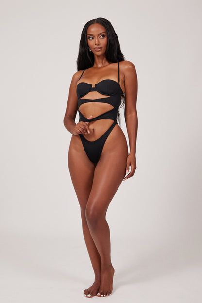 The Cut Out Cup Swim in Black