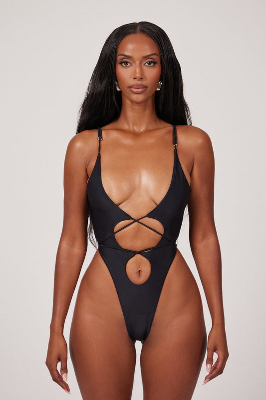 Tie Me Your Way Swim in Black