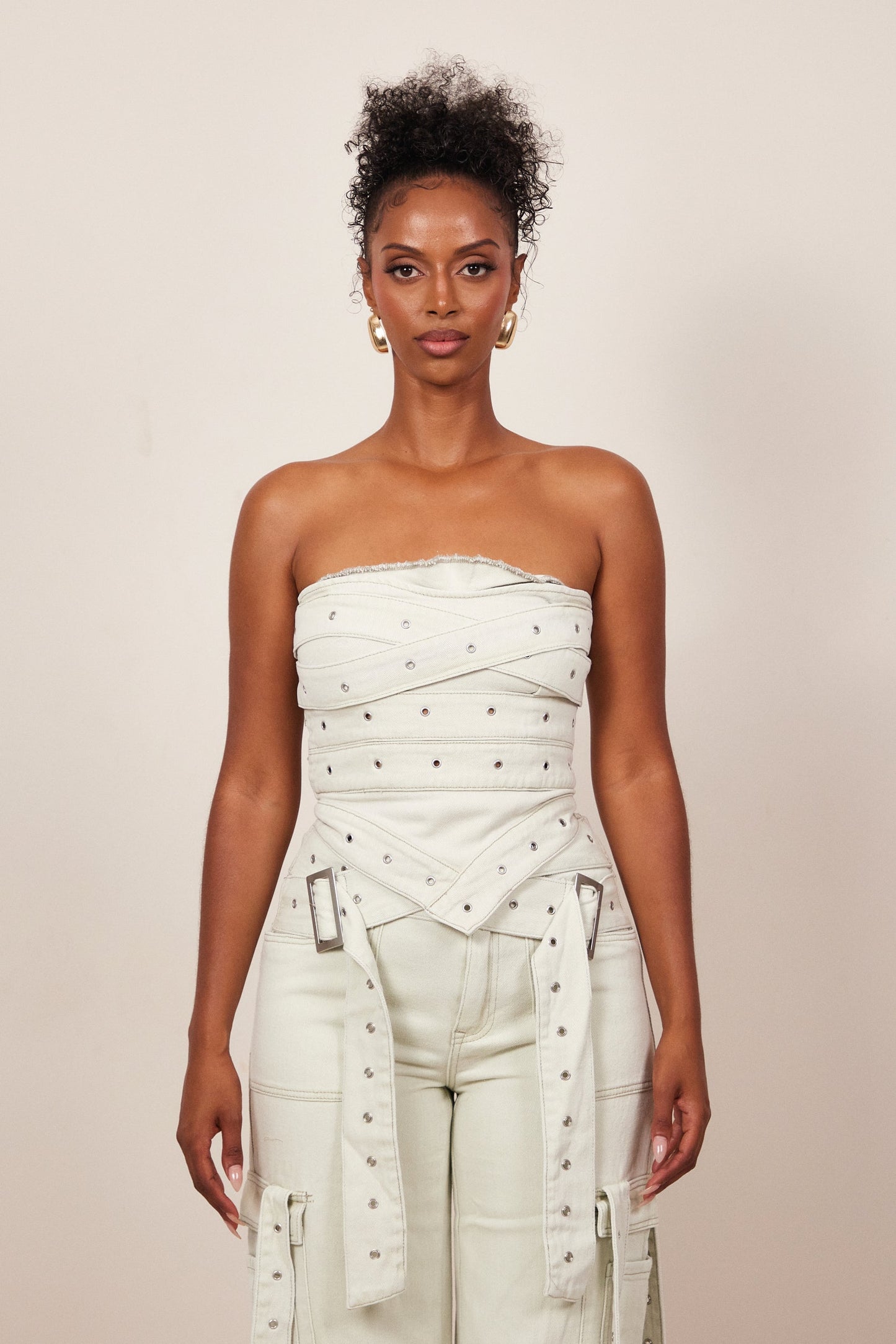 Belted Bandeau Top in Grey Wash