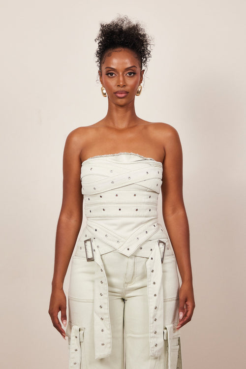 Belted Bandeau Top in Grey Wash