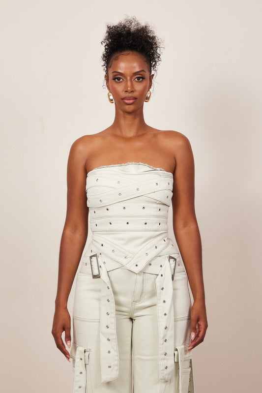 Belted Bandeau Top in Grey Wash