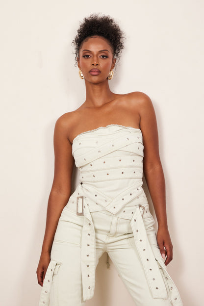Belted Bandeau Top in Grey Wash