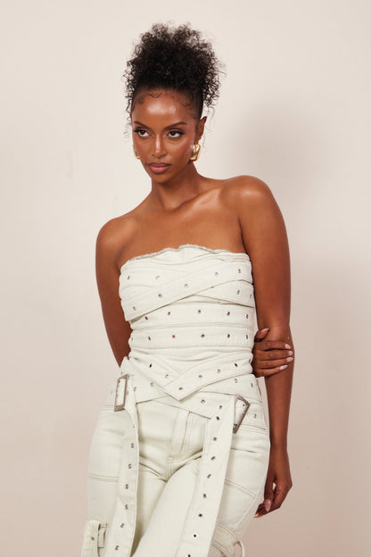 Belted Bandeau Top in Grey Wash