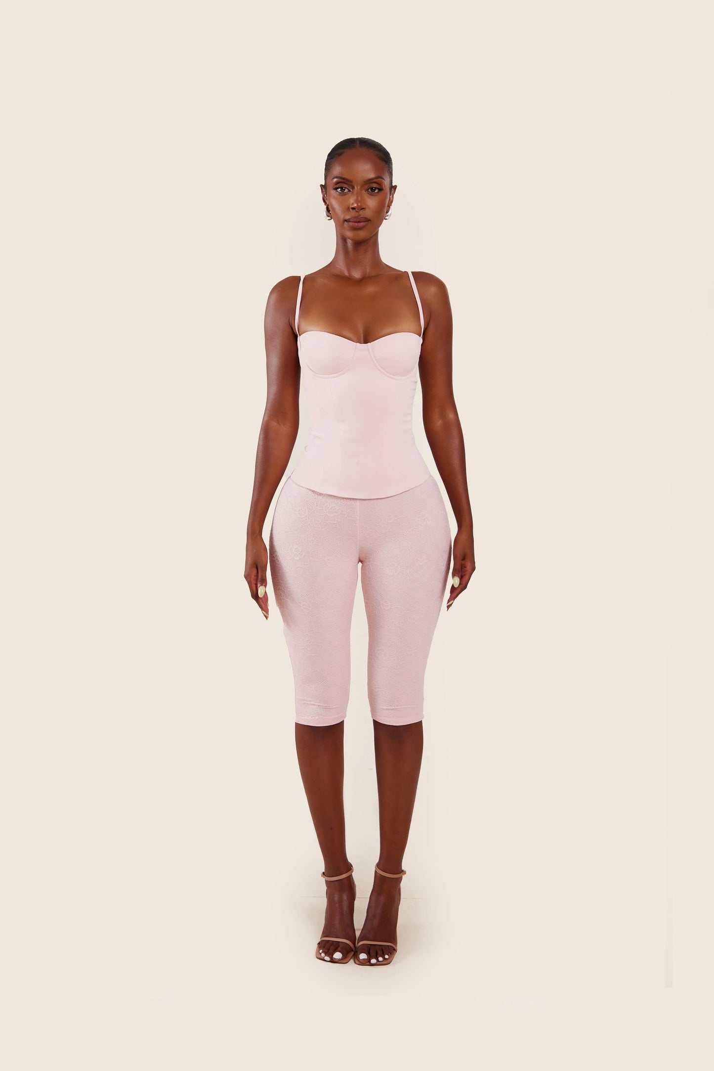 The Everly Lace Up Corset Top in Baby Pink