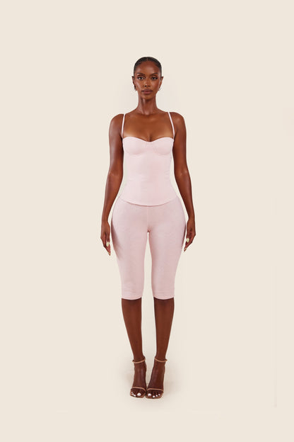 The Everly Lace Up Corset Top in Baby Pink