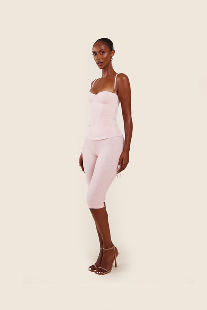 The Everly Lace Up Corset Top in Baby Pink