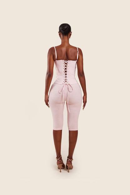The Everly Lace Up Corset Top in Baby Pink