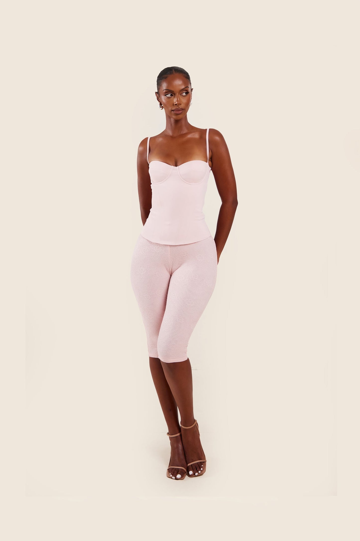 The Everly Lace Up Corset Top in Baby Pink