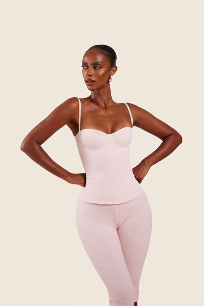 The Everly Lace Up Corset Top in Baby Pink