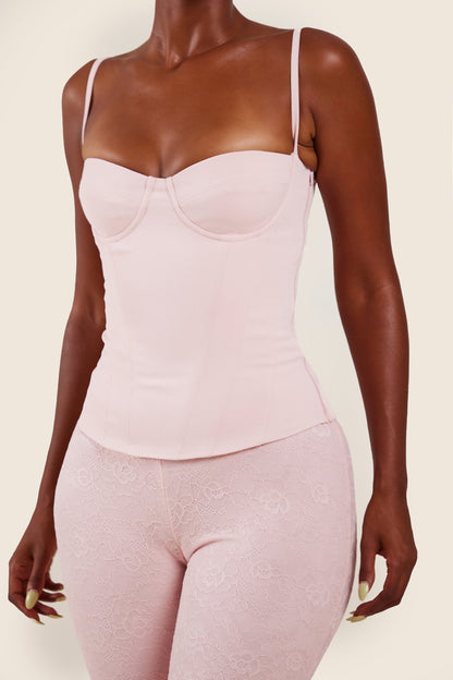 The Everly Lace Up Corset Top in Baby Pink