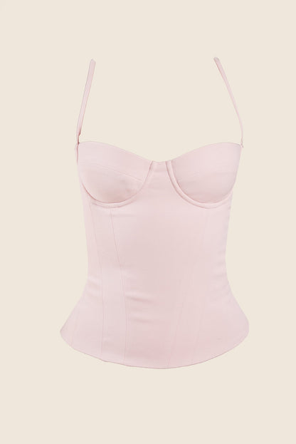 The Everly Lace Up Corset Top in Baby Pink
