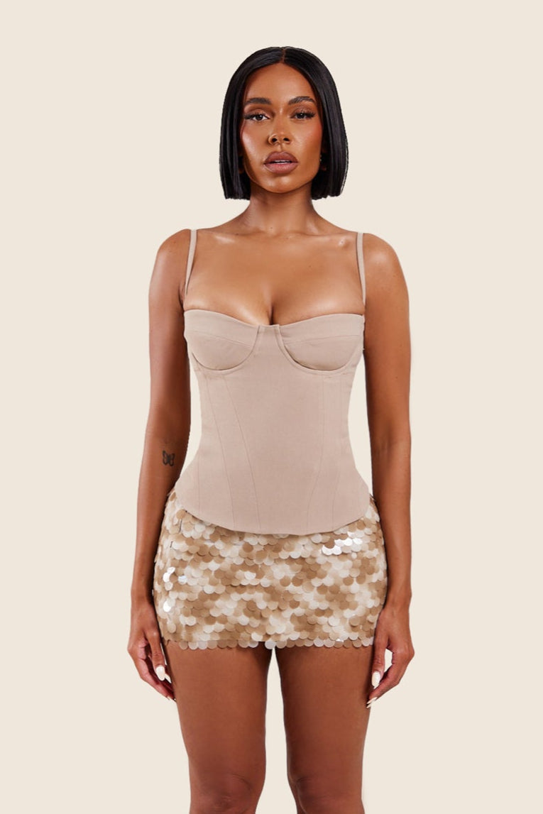 The Everly Lace Up Corset Top in Stone