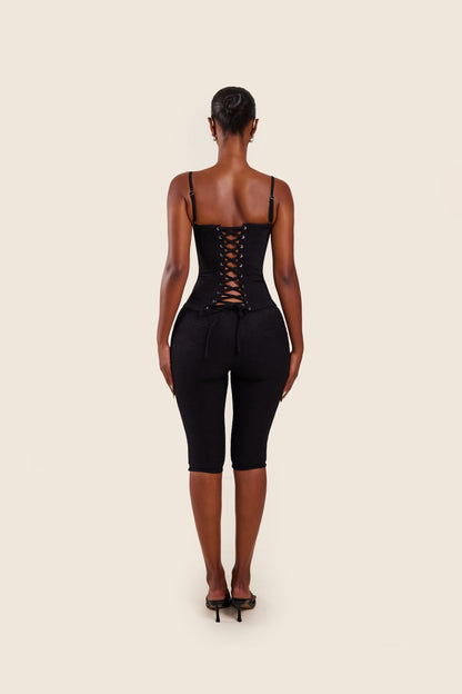 The Everly Lace Up Corset Top in Black
