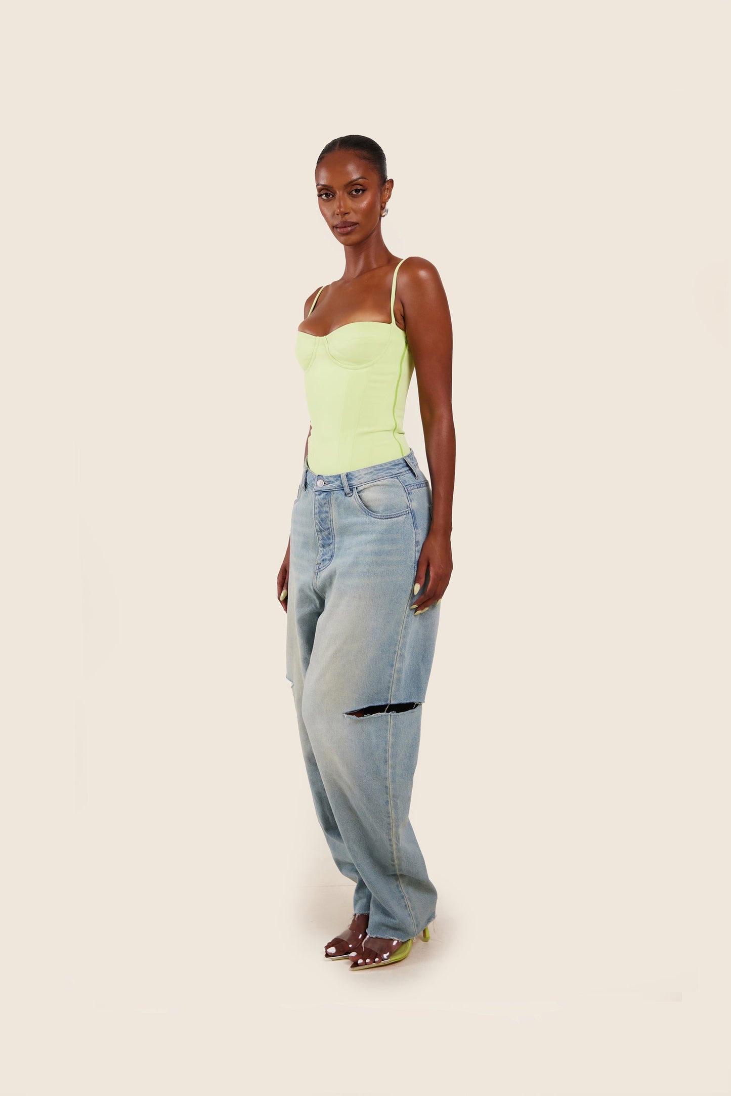The Everly Lace Up Corset Top in Lime Green